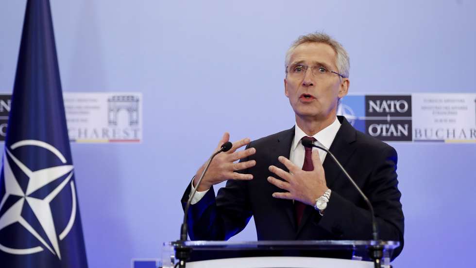 epa10338777 NATO Secretary General Jens Stoltenberg speaks during a press conference at the end of the NATO Foreign Ministers Meeting held at Parliament Palace in Bucharest, Romania, 30 November 2022. Foreign Ministers from NATO countries gathered in Romania's capital on 29 and 30 November 2022 to tackle Russia’s invasion in Ukraine, NATO’s support for Kyiv administration and regional partners and to find new ways to strengthen the Eastern flank of the alliance.  EPA/ROBERT GHEMENT