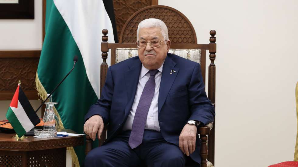 epa10959002 Palestinian President Mahmoud Abbas looks on during a meeting with US Secretary of State Antony Blinken (not pictured) in the West Bank city of Ramallah, 05 November 2023. Blinken travels to Ramallah following a visit to Tel Aviv and Amman, where he had talks on the Israel-Hamas conflict, including efforts to secure the immediate release of hostages and humanitarian assistance entering Gaza, the US State Department said.  EPA/ALAA BADARNEH / POOL