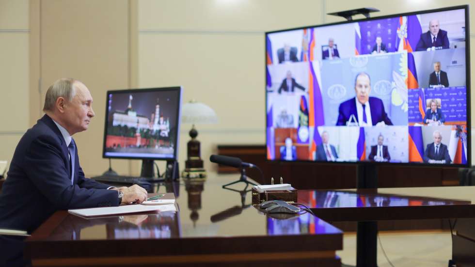 epa11838631 Russian President Vladimir Putin chairs a Security Council meeting via videoconference at the Novo-Ogaryovo state residence outside Moscow, Russia, 20 January 2025.Â   EPA/GAVRIIL GRIGOROV / SPUTNIK / KREMLIN POOL MANDATORY CREDIT