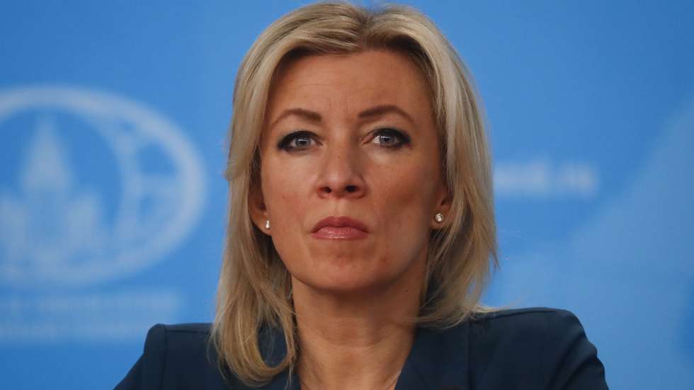 epa09684642 Russian Foreign Ministry spokeswoman Maria Zakharova during a annual news conference of Russian Foreign Minister Sergei Lavrov in Moscow, Russia, 14 January 2022. Sergei Lavrov gave a ​press conference on the results of Russian diplomacy in 2021.  EPA/MAXIM SHIPENKOV