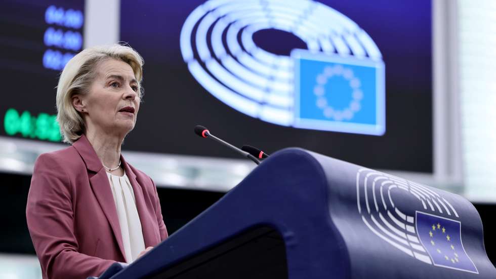 epa12810858 European Commission President Ursula von der Leyen speaks during a debate on 'EUCO and situation in the Middle East' at the European Parliament in Strasbourg, France, 11 March 2026. The current plenary session runs from 09 to 12 March 2026.  EPA/RONALD WITTEK