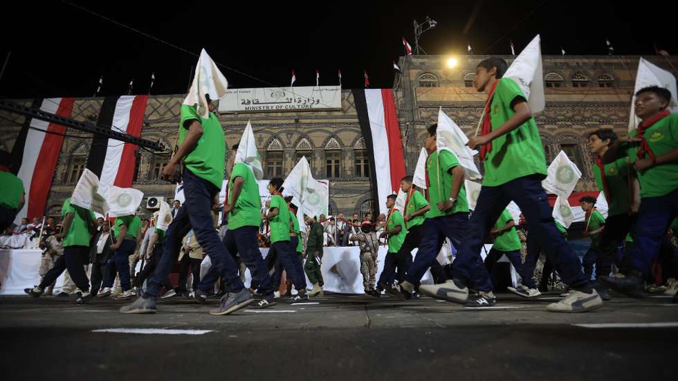 epa13253202 Scout members march during a ceremony marking the 12th anniversary of the Houthis' takeover of northern Yemen, in Sanaa, Yemen, 20 September 2026. The Houthis marked the 12th anniversary of their takeover of the capital, Sanaa, and much of northern Yemen, which prompted Saudi Arabia to intervene militarily in an effort to restore the internationally recognized government to power, sparking a prolonged conflict.  EPA/YAHYA ARHAB