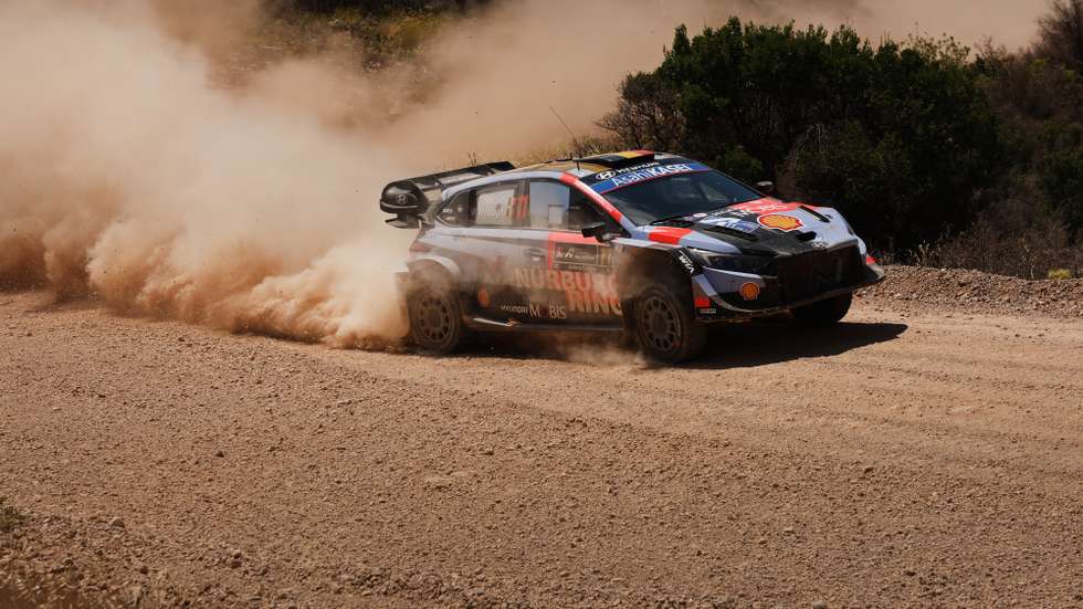 epa13065902 Belgium's Thierry Neuville and his co-pilot Martin Wydaeghe drive their HYUNDAI i20 N Rally 1 during the SS4 Stiri 1, as part of the World Rally Championship (WRC), in Stiri, Central Greece, 26 June 2026. World Rally Championship (WRC) takes place from 25-28 June 2026 in Greece.  EPA/GEORGE VITSARAS