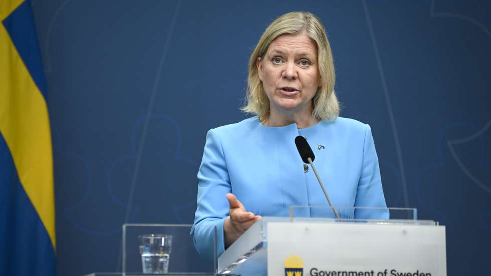 epa09974128 Sweden's Prime Minister Magdalena Andersson speaks at a joint news conference with President of the European Council Charles Michel in Stockholm, Sweden, 25 May 2022.  EPA/FREDRIK SANDBERG SWEDEN OUT