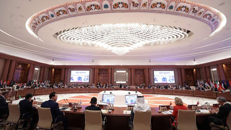 epa10849971 A handout photo made available by the Indian Press Information Bureau (PIB) shows a general view during the G20 Summit at ITPO Convention Centre Pragati Maidan in New Delhi, India, 09 September 2023. The G20 Heads of State and Government summit takes place in the Indian capital on 09 and 10 September.  EPA/INDIAN PRESS INFORMATION BUREAU / HANDOUT  HANDOUT EDITORIAL USE ONLY/NO SALES