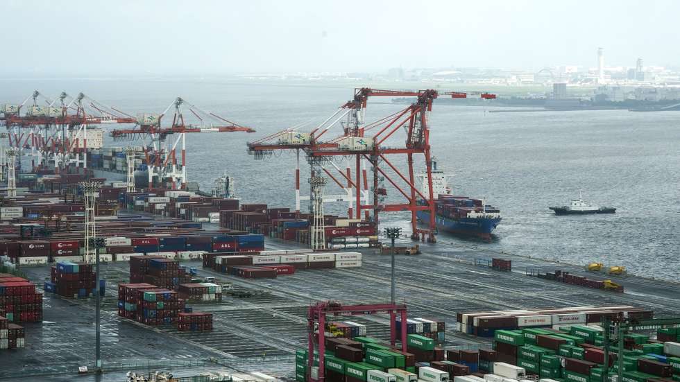 epa10803593 Empty yards at Aomi Container Terminal for export and import in Tokyo, Japan, 16 August 2023 (issued 17 August 2023). Japan's Finance Ministry announced on 17 August 2023 Japan's trade balance of July 2023 fell into the red. Japan posted a deficit of 78.7 billion yen (about 538 million US dollar).  EPA/KIMIMASA MAYAMA