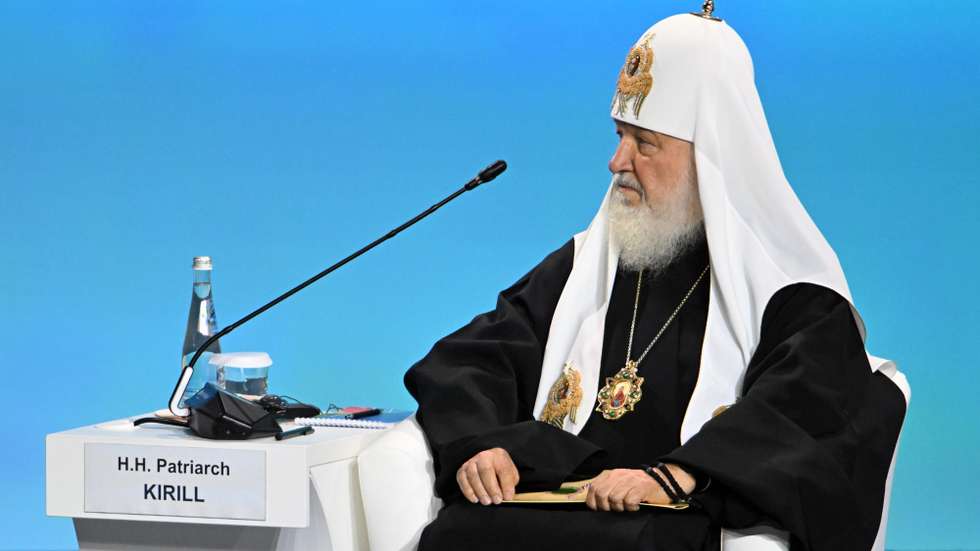 epa10771049 Patriarch Kirill of Moscow and all Russia attends a plenary session of the Second Summit Economic and Humanitarian Forum 'Russia-Africa' in St.Petersburg, Russia, 27 July 2023. The Second Summit Economic and Humanitarian Forum 'Russia-Africa' will take place from July 27 to 28 at the congress-exhibition center Expoforum in St.Petersburg.  EPA/PAVEL BEDNYAKOV / SPUTNIK / KREMLIN POOL MANDATORY CREDIT
