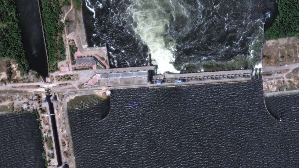 epa10676607 A handout satellite image made available by Maxar Technologies shows a closer view of the Nova Kakhovka dam and hydroelectric plant before its collapse Kherson region, southern Ukraine, 05 June 2023 (issued 06 June 2023). Ukraine has accused Russian forces of destroying a critical dam and hydroelectric power plant on the Dnipro River in the Kherson region along the front line in southern Ukraine on 06 June. A number of settlements were completely or partially flooded, Kherson region governor Oleksandr Prokudin said on telegram. Russian troops entered Ukraine on 24 February 2022 starting a conflict that has provoked destruction and a humanitarian crisis.  EPA/MAXAR TECHNOLOGIES HANDOUT -- MANDATORY CREDIT: SATELLITE IMAGE 2023 MAXAR TECHNOLOGIES -- THE WATERMARK MAY NOT BE REMOVED/CROPPED -- HANDOUT EDITORIAL USE ONLY/NO SALES