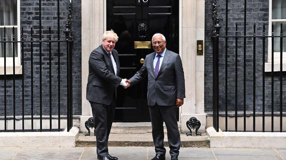 epa10010682 British Prime Minister Boris Johnson (L) welcomes Prime Minister of Portugal Antonio Costa to 10 Downing Street in London, Britain, 13 June 2022.  EPA/ANDY RAIN