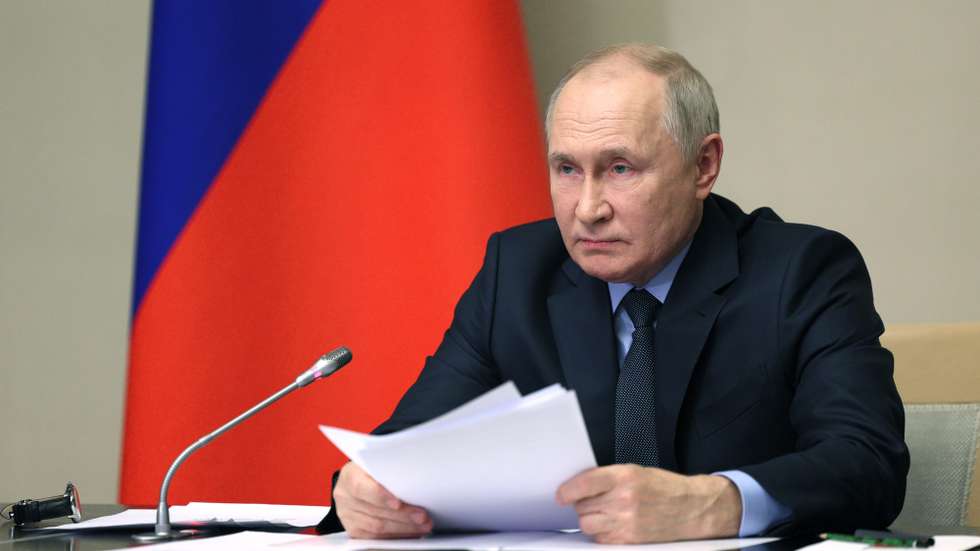 epa10949390 Russian President Vladimir Putin chairs a meeting with members of the Security Council, the Government and the leadership of law enforcement agencies at the Novo-Ogaryovo state residence outside Moscow, Russia, 30 October 2023. â€˜The events in Makhachkala last night were inspired, including through social networks, not least from the territory of Ukraine by the hands of agents of Western intelligence services. In this regard, I want to ask a question: is it possible to help Palestine by trying to attack the Tats (Mountain Jews) and their families? The Tats, by the way, are the titular nation in Dagestan,â€™ said Putin. The presidential meeting was convened in connection with the riots that occurred on October 29 at Makhachkala International Airport in Dagestan. Crowds of people gathered at the airport to prevent Israeli citizens arriving from Tel Aviv from entering the country. Protesters broke into the international terminal building and then ran onto the runway.  EPA/GAVRIIL GRIGOROV / KREMLIN POOL / POOL MANDATORY CREDIT