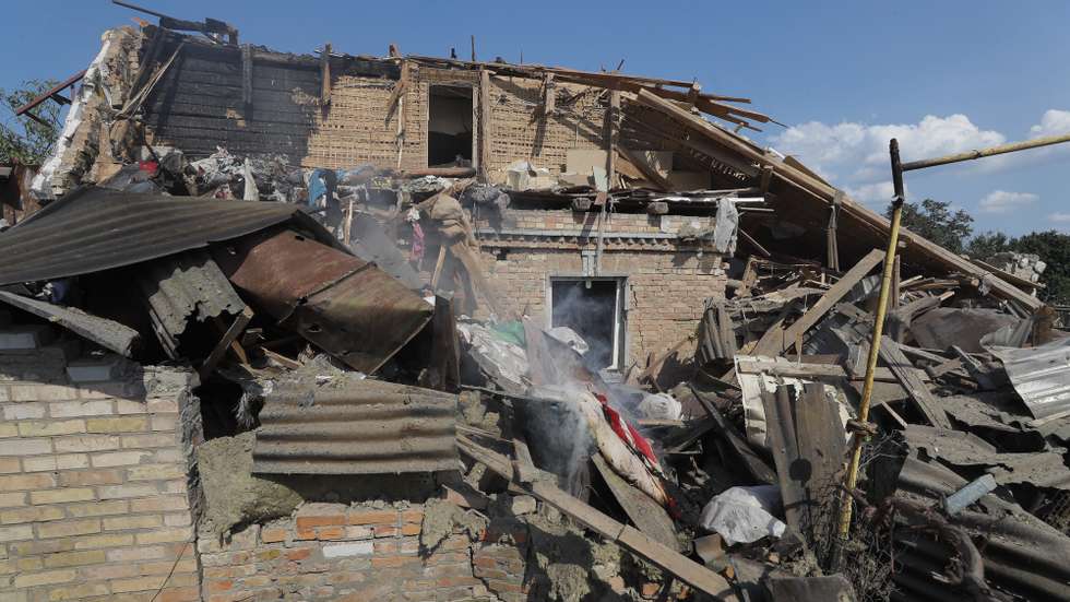 epa10695216 A destroyed building at the site hit by falling debris from a rocket, in Stari Petrivtsi village near Kyiv (Kiev), Ukraine, 16 June 2023, amid Russia's invasion. Ukraine Air Force reported 16 June, that Russia fired six Kh-47M2 Kinzhal, six Kalibr missiles and two reconnaissance drones on Kyiv. All air targets were shot down according to their report. As State Emergency Service reported, three private buildings were destroyed, 15 were damaged. At least three people were injured including one child. Russian troops entered Ukrainian territory in February 2022, starting a conflict that has provoked destruction and a humanitarian crisis.  EPA/SERGEY DOLZHENKO