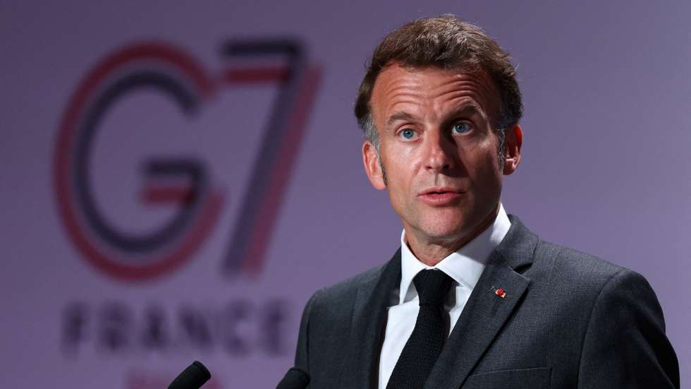 epa12975106 French President Emmanuel Macron delivers his speech during a conference named 'No Money for Terror,' on the sidelines of the G7 finance ministers meeting, aimed at cutting off financing of terrorism through organized crime, in Paris, France, 19 May 2026.  EPA/Tom Nicholson / POOL  MAXPPP OUT