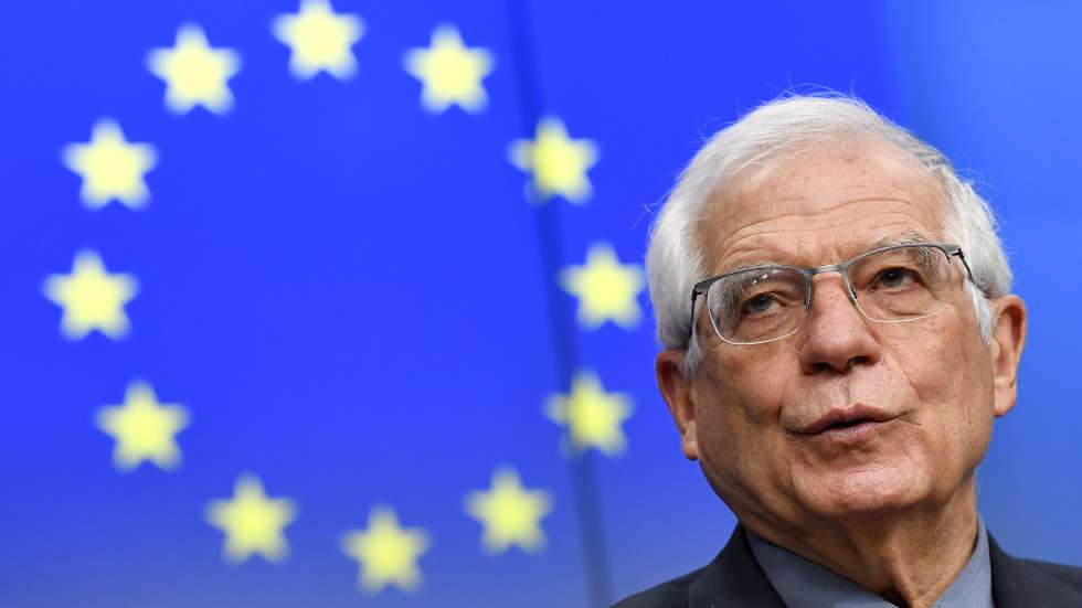 epa09044897 High Representative of the European Union for Foreign Affairs and Security Policy Josep Borrel during a joint press conference after an EU - Albania Association Council meeting in Brussels, Belgium, 01 March 2021.  EPA/JOHN THYS / POOL