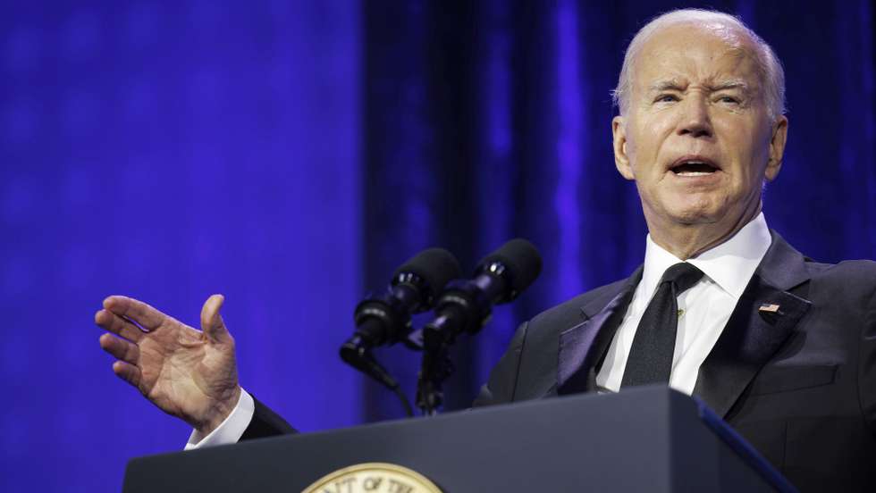 epa10919722 US President Joe Biden speaks at the Human Rights Campaign national dinner in Washington, DC, USA, 14 October 2023. Biden's strong support for Israel is one of his most deeply held beliefs, dating back to his childhood. It also may pay political dividends as he ramps up his reelection bid.  EPA/Ting Shen/POOL