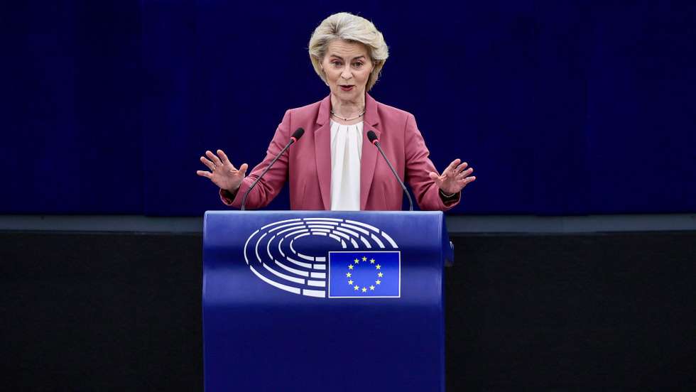 epa12811129 European Commission President Ursula von der Leyen speaks during a debate on 'EUCO and situation in the Middle East' at the European Parliament in Strasbourg, France, 11 March 2026. The current plenary session runs from 09 to 12 March 2026.  EPA/RONALD WITTEK