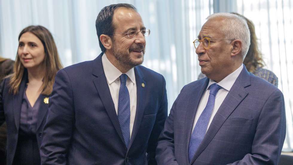 epa12829671 Deputy Minister for European Affairs of Cyprus Marilena Raouna (L), President of Cyprus Nikos Christodoulides (C) and EU Council President Antonio Costa attend the EU Tripartite Social Summit in the EU Council in Brussels, Belgium, 18 March 2026.  EPA/OLIVIER MATTHYS