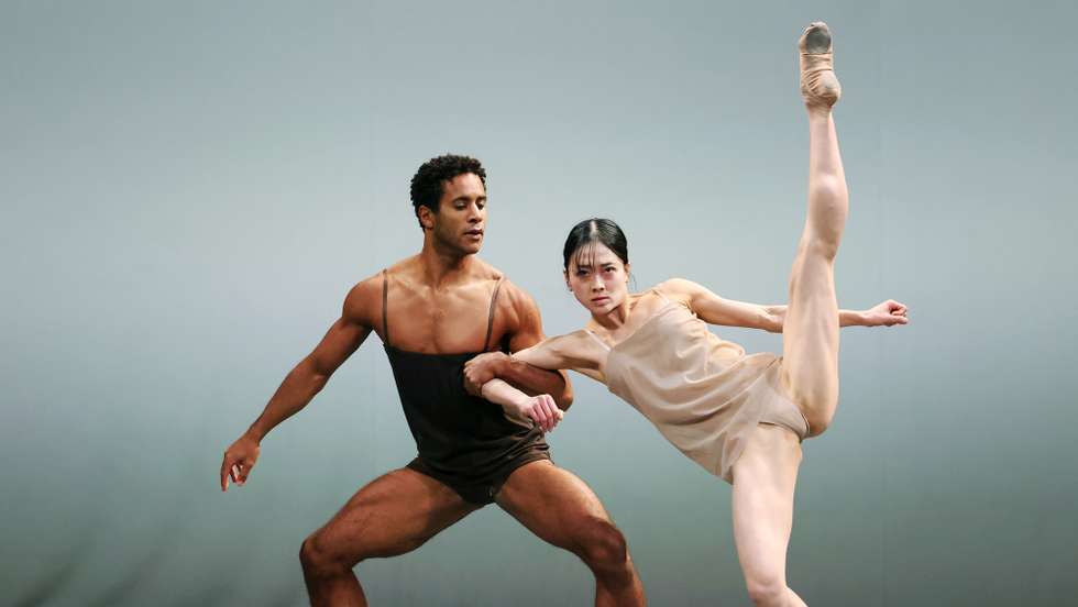 epa12743026 Sae Maeda (R) and Marcelino Sambe (L) perform Chroma  during a rehearsel for the 20th Anniversary Ballet Icons Gala at the London Colliseum in London, Britain, 15 February 2026. One of the prestigious events of the calender, the Gala is renowned for bringing together some of the world’s best dancers.  EPA/ANDY RAIN