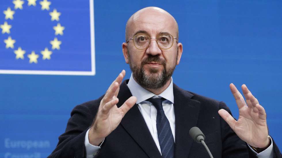 epa10255928 European Council President Charles Michel during a press conference at the end of first day of an EU Summit in Brussels, Belgium, 21 October 2022. EU leaders reached an agreement on Energy prices and agreed to work on measures to contain energy price.  EPA/OLIVIER HOSLET