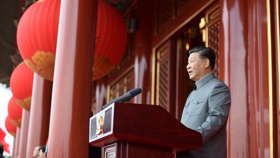 epa09314720 A handout photo made available by Xinhua News Agency shows Chinese President Xi Jinping delivering his speech during a celebration marking the 100th founding anniversary of the Chinese Communist Party, in Beijing, China, 01 July 2021. China celebrates on 01 July the 100th anniversary of the founding of the ruling Chinese Communist Party (CCP).  EPA/XINHUA/XIE HUANCHI -- MANDATORY CREDIT -- HANDOUT EDITORIAL USE ONLY/NO SALES