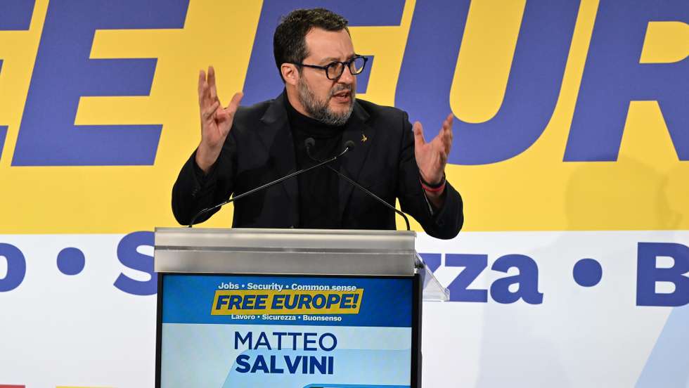 epa11008953 Italian deputy Prime Minister, Matteo Salvini, delivers a speech during a convention of the European Parliament leaders of Identity and Democracy group (ID), at the Fortezza da Basso in Florence, Italy, 03 December 2023. The convention, organized by Italian deputy Prime Minister Matteo Salvini, launches the Northern League campaign for the European elections. ID group has MEPs from eight countries, with the majority coming from Italyâ€™s Lega party, the Rassemblement National in France and Germanyâ€™s AfD.  EPA/CLAUDIO GIOVANNINI