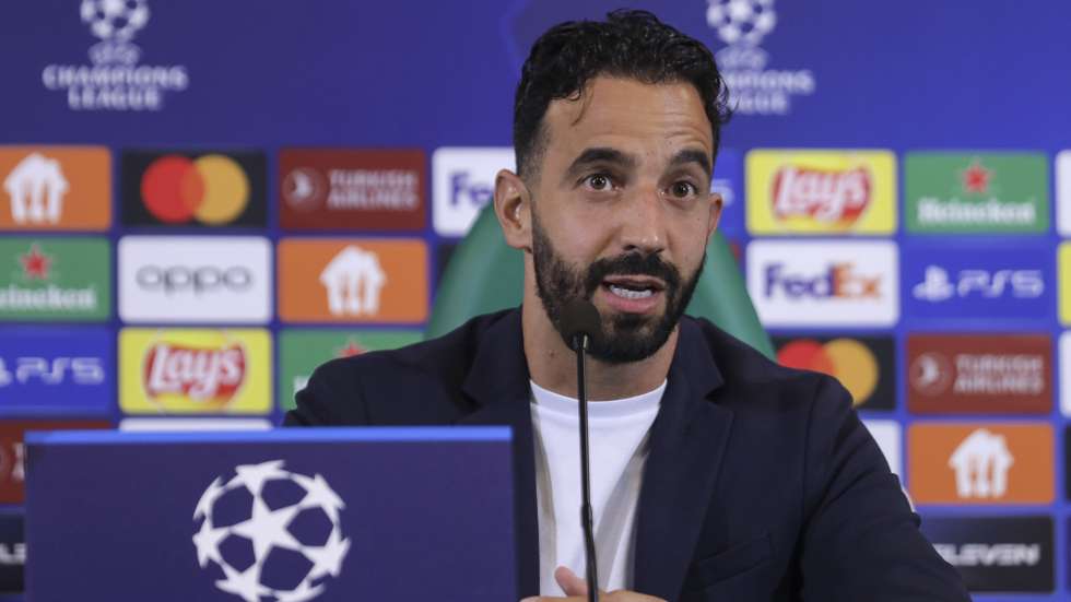 Sporting head coach Ruben Amorim speaks during the press conference prior to tomorrows Champions League eliminatory match against Tottenham, in Alvalade Stadium, Lisbon, Portugal, 12 September 2022. MIGUEL A. LOPES/LUSA