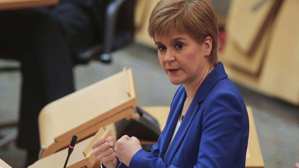 epa08420031 Nicola Sturgeon, MSP First Minister of Scotland, during a special coronavirus Covid-19 First Ministers Questions at the Scottish Parliament Holyrood Edinburgh Edinburgh, Scotland, Britain, 13 May 2020.  EPA/FRASER BREMNER/SCOTTISH DAILY MAIL / POOL
