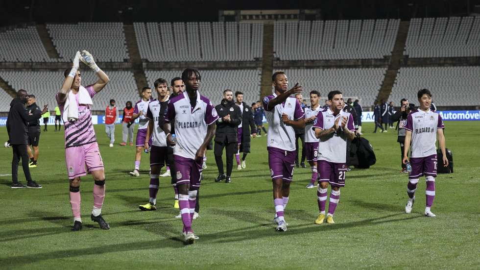 Os jogadores do Boavista festejam a vitória contra o BSAD no final do jogo da Taça da Liga disputado no Estádio Nacional, Oeiras, 18 de novembro de 2022. MIGUEL A. LOPES/LUSA