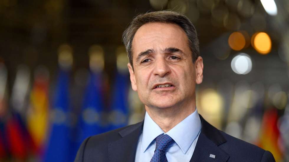 epa09781760 Greece's Prime Minister Kyriakos Mitsotakis arrives for an emergency European Union (EU) summit on the situation in Ukraine at the European Council building in Brussels, Belgium, 24 February 2022. A special meeting of the European Council was urgently convened to discuss the situation in Ukraine. Ahead of the summit, EU leaders issued a joint statement in which they 'condemn in the strongest possible terms Russia's unprecedented military aggression against Ukraine.'  EPA/JOHN THYS / POOL