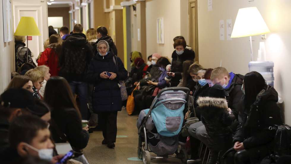 epa09871572 Ukrainian refugees at the Ukrainian support center in the former building of Riga Technical University (RTU), in Riga, Latvia, 05 April 2022. Latvian Interior minister Marija Golubeva in an interview with the Latvian Television on 05 April said, that there could be at least 18 thousand Ukrainian war refugees in Latvia since Russia began its military invasion on 24 February.  EPA/TOMS KALNINS