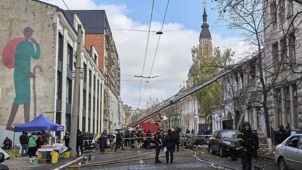 epa12472398 Ukrainian rescuers work at the site of a Russian strike on a kindergarten in Kharkiv, northeastern Ukraine, 22 October 2025, amid the Russian invasion. At least one person was killed and six others injured after Russian strikes hit a kindergarten in Kharkiv, according to the head of the Kharkiv Military Administration, Oleg Synegubov. The 48 children and teachers were safely evacuated to a shelter in the same building. Across Ukraine, the attacks killed at least seven people, including two children, with regions including Kyiv, Odesa, Chernihiv, Dnipropetrovsk, Kirovohrad, Poltava, Vinnytsia, Zaporizhia, Cherkasy, and Sumy affected, according to President Zelensky.  EPA/SERGEY KOZLOV