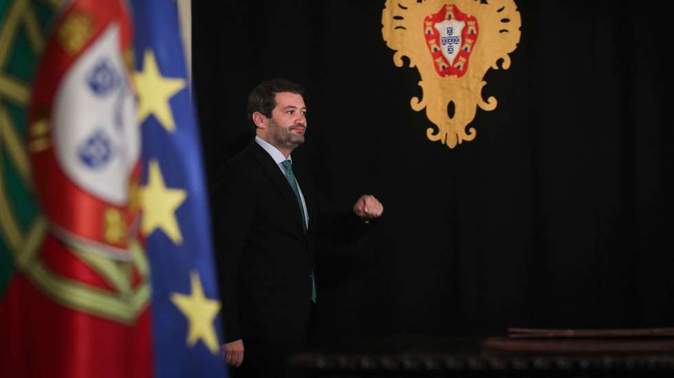 O líder do Chega, André Ventura, após reunir com o Presidente da República, Marcelo Rebelo de Sousa (ausente da fotografia), no âmbito das audiências aos partidos políticos representados na Assembleia da República, na sequência das eleições legislativas de 30 de janeiro, no Palácio de Belém, Lisboa, 02 de fevereiro de 2022. O Partido Socialista (PS) venceu as eleições legislativas 2022, com maioria absoluta, tendo elegido 117 deputados. MÁRIO CRUZ/LUSA
