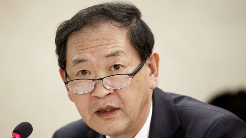 epa07558242 Ambassador Han Tae Song, Permanent Representative Mission of the North Korea (Democratic People's Republic of Korea) to the United Nations in Geneva, delivers his statement during the Universal Periodic Review (UPR) of North Korea at the Human Rights Council at the European headquarters of the United Nations in Geneva, Switzerland, 09 May 2019.  EPA/SALVATORE DI NOLFI
