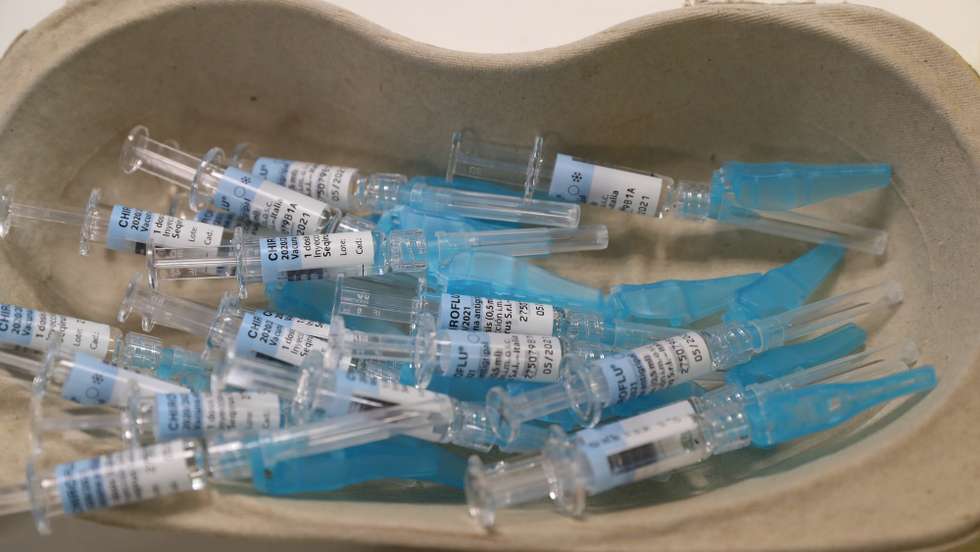 epa08739963 Flu vaccine doses are seen in a medical center in Bilbao, Basque Country, northern Spain, 13 October 2020. The annual flu vaccination campaign began in the region with an aim to immunize 75 percent of population older than 65 year old, some 300,000 people in Basque Country, amid coronavirus outbreak.  EPA/LUIS TEJIDO
