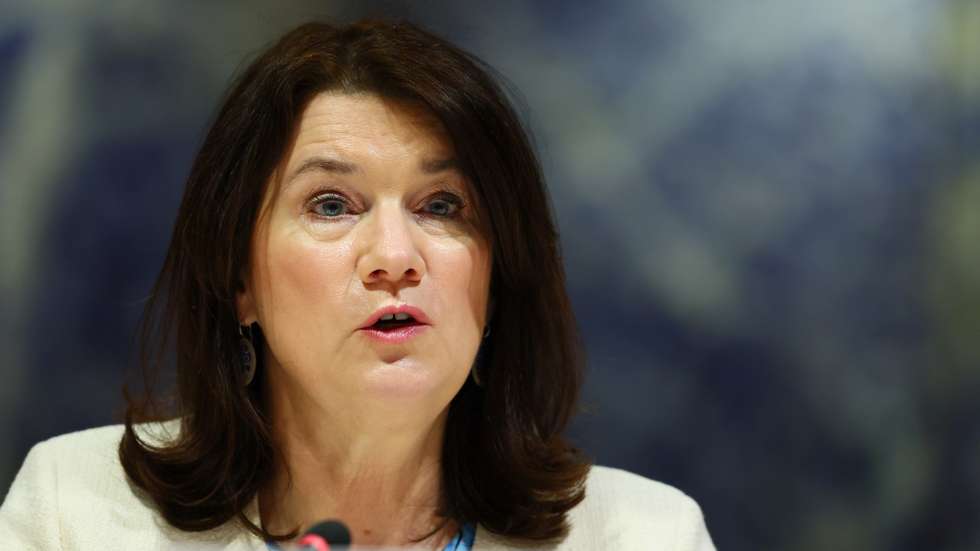 epa09791332 Ann Linde, Minister for Foreign Affairs of Sweden, attends the High-Level Segment of the Conference on Disarmament at the United Nations in Geneva, Switzerland, 28 February 2022.  EPA/DENIS BALIBOUSE / POOL