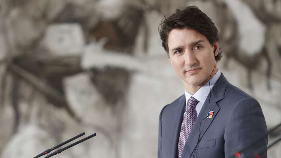 epa10043823 Canadian Prime Minister, Justin Trudeau, and Spanish counterpart, Pedro Sanchez (not pictured), deliver a press conference following their meeting held in the framework of NATO Summit, at La Moncloa Palace, in Madrid, Spain, 30 June 2022. Heads of State and Government from NATO's member countries and key partners are gathering in Madrid to discuss important issues facing the Alliance and endorse NATO's new Strategic Concept, the Organization said. Spain is hosting the 2022 NATO Summit coinciding with the 40th anniversary of its accession to NATO.  EPA/Mariscal