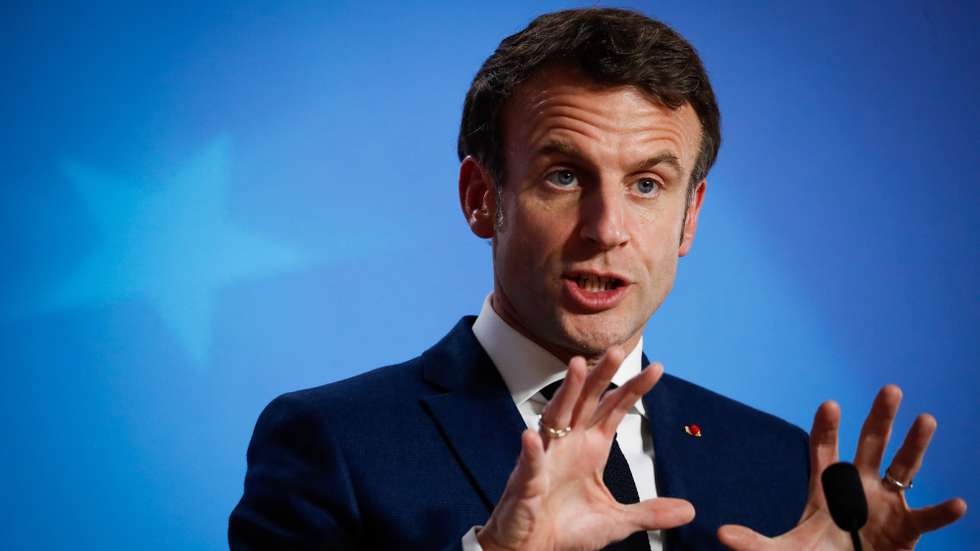 epa10367818 French President Emmanuel Macron gives a press conference at the end of an EU Summit in Brussels, Belgium, 15 December 2022. European leaders discussed Russia's war against Ukraine, energy and economy, security and defence, the EUâ€™s southern neighbourhood and external relations.  EPA/STEPHANIE LECOCQ