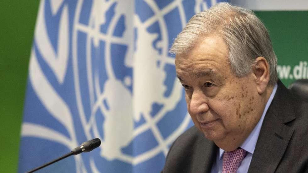 epa11770381 Secretary-General of the United Nations, Antonio Guterres, attends a joint press conference with the Minister of International Relations and Cooperation of South Africa during the former's visit to Pretoria, South Africa, 11 December 2024. South Africa is the first African country to hold the rotating year-long G20 presidency, which South Africa assumed on 01 December 2024.  EPA/KIM LUDBROOK
