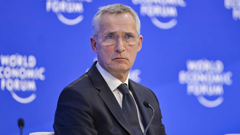 epa10413786 Jens Stoltenberg, Secretary-General of NATO, addresses a panel session during the 53rd annual meeting of the World Economic Forum (WEF) in Davos, Switzerland, 18 January 2023. The meeting brings together entrepreneurs, scientists, corporate and political leaders in Davos under the topic 'Cooperation in a Fragmented World' from 16 to 20 January.  EPA/GIAN EHRENZELLER