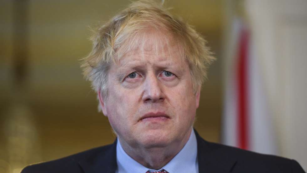 epa09875826 British Prime Minister Boris Johnson addresses a joint press conference with the Polish president (not pictured) following their meeting at 10 Downing Street in London, Britain, 07 April 2022. Duda is on a working visit to London.  EPA/Chris J. Ratcliffe / POOL