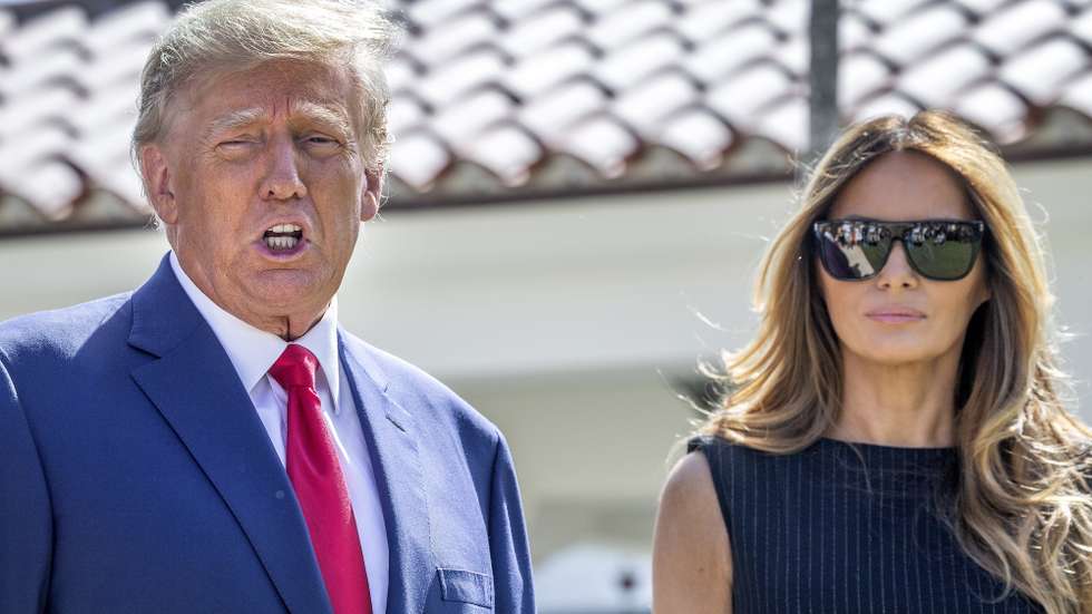 epa10294160 Former US President Donald J. Trump (L) and former First Lady Melania Trump (R), walk out of the electoral precinct after voting in-person at the Morton and Barbara Mandel Recreation Center in Palm Beach, Florida, USA, 08 October 2022. The US midterm elections are held every four years at the midpoint of each presidential term and this year include elections for all 435 seats in the House of Representatives, 35 of the 100 seats in the Senate and 36 of the 50 state governors as well as numerous other local seats and ballot issues.  EPA/CRISTOBAL HERRERA-ULASHKEVICH