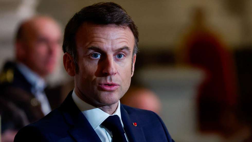 epa11217063 French President Emmanuel Macron delivers a speech before a concert at Saint-Louis des Invalides cathedral in Paris, France, 12 March 2024.  EPA/Gonzalo Fuentes / POOL  MAXPPP OUT