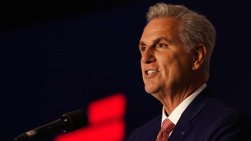 epa10295328 House Minority Leader Rep. Kevin McCarthy speaks at at an election night party at the Westin Hotel in Washington, DC, USA, 09 November 2022. The US midterm elections are held every four years at the midpoint of each presidential term and this year include elections for all 435 seats in the House of Representatives, 35 of the 100 seats in the Senate and 36 of the 50 state governors as well as numerous other local seats and ballot issues.  EPA/WILL OLIVER
