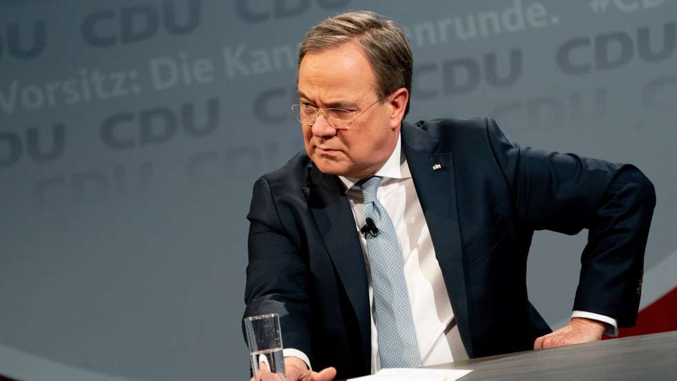 epa08927082 Armin Laschet, candidate for chairman of Germany's Christian Democratic Union (CDU) party, during a discussion with other candidates at the CDU party headquarters in Berlin, Germany, 08 January 2021. A CDU party congress is held on 15 and 16 January in digital format at which a new party chairman is to be elected.  EPA/FILIP SINGER / POOL