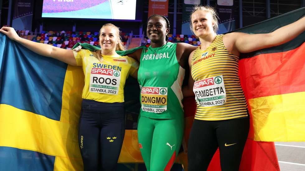 Auriol Dongmo terminou com quase um metro de vantagem em relação à alemã Sara Gambetta, Jéssica Inchude acabou a nove centímetros do bronze da sueca Fanny Roos