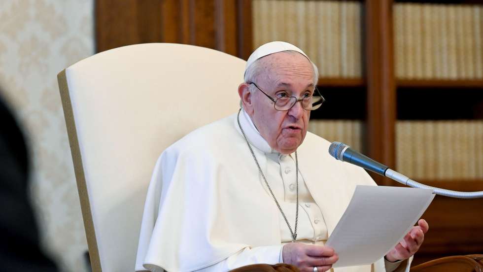 epa08983699 A handout photo made available by the Vatican Media shows Pope Francis during his weekly general audience in Vatican City, 03 February 2021.  EPA/VATICAN MEDIA / HANDOUT  HANDOUT EDITORIAL USE ONLY/NO SALES