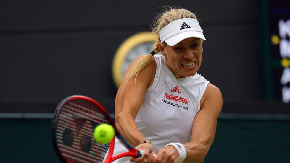 epa09325917 Angelique Kerber of Germany in action during her quarter final match against Karolina Muchova of the Czech Republic at the Wimbledon Championships in Wimbledon, Britain, 06 July 2021.  EPA/VICKIE FLORES   EDITORIAL USE ONLY