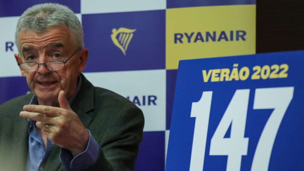 O CEO da Ryanair, Michael O'Leary, durante conferência de imprensa realizada num hotel em Lisboa, 25 de maio de 2022. MANUEL DE ALMEIDA/LUSA