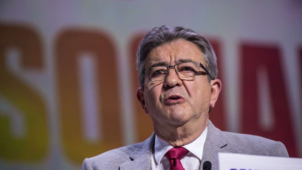 epa09931921 French far-left party La France Insoumise (LFI) leader Jean-Luc Melenchon delivers a speech during the launch of the 'New Popular Ecological and Social Union' (NUPES) in Aubervilliers, near Paris, France, 07 May 2022. The French Socialist Party (PS), Communist party (PC) and Green Party (EELV) have signed an alliance agreement for the 2022 legislative elections.  EPA/CHRISTOPHE PETIT TESSON