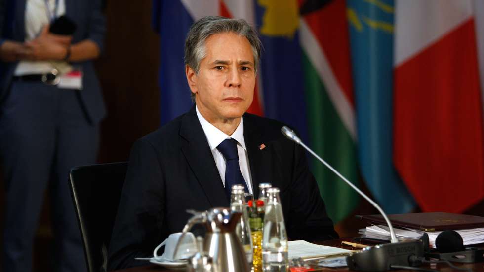 epa10032122 US Secretary of State Antony Blinken attends the kick-off event for the &#039;Uniting for Global Food Security&#039; conference, at the Federal Foreign Office in Berlin, Germany, 24 June 2022.  EPA/MIKA SAVOLAINEN / POOL