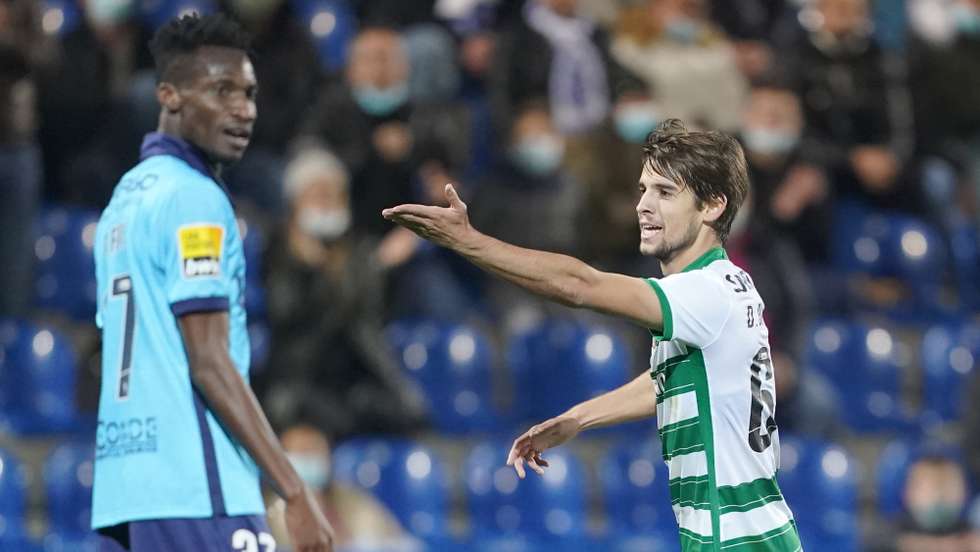 Sporting player Daniel Braganca celebrates a goal against Vizela during their Portuguese First Lague soccer match held at Vizela Stadium, Vizela, north of Portugal, 16th January 2022.  HUGO DELGADO/LUSA